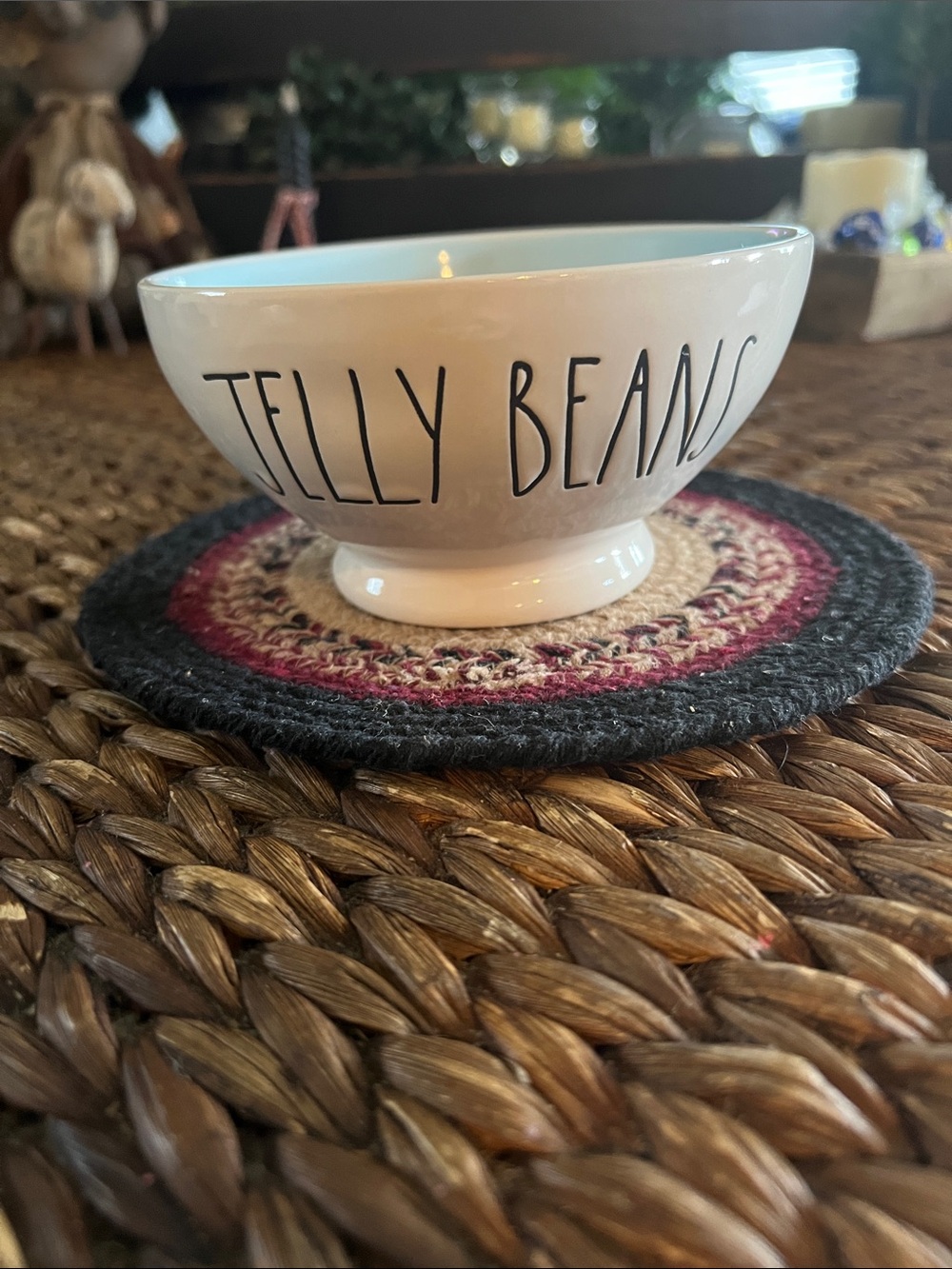 Rae Dunn White and Baby Blue  "JELLY BEANS" Ceramic Bowl